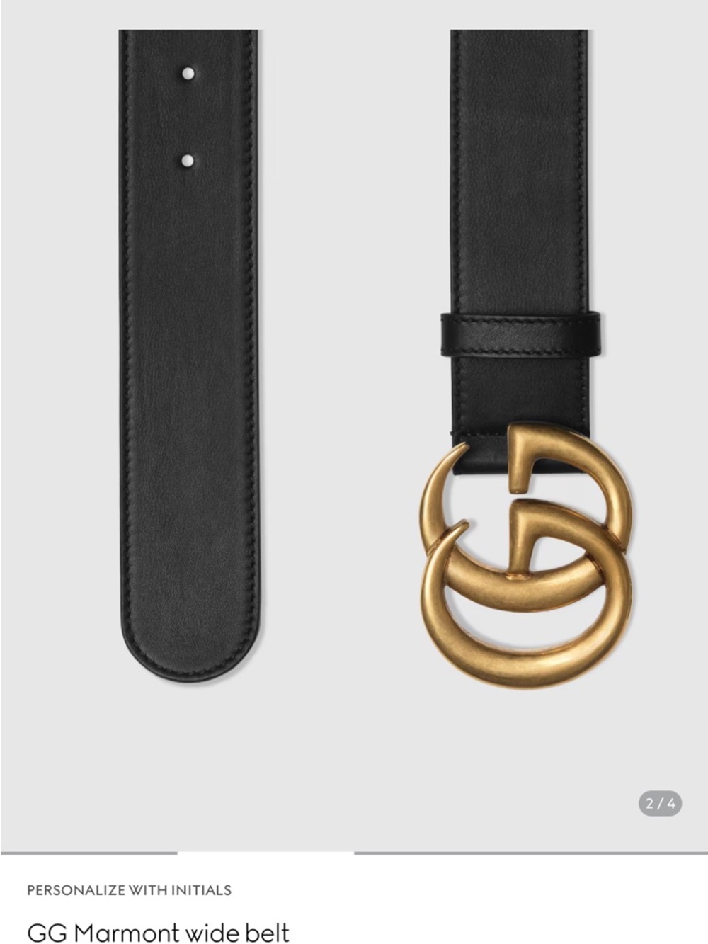 Gucci Black Leather Belt with Antiqued Gold Double G Buckle